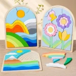 Blocs arc-en-ciel en bois – Puzzle éducatif pour enfants