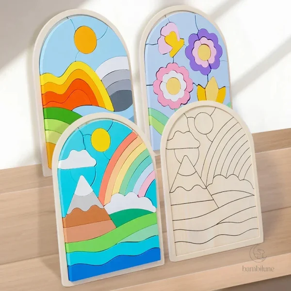 Jouet en bois arc-en-ciel adapté aux enfants de 3 à 4 ans