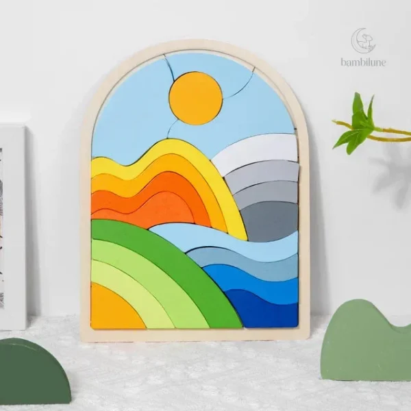 Puzzle éducatif en bois pour une exploration sensorielle