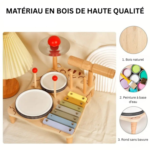 Batterie en bois adaptée aux enfants de 3 à 4 ans