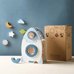 Jouet fusée en bois adapté aux tout-petits de 2 à 3 ans